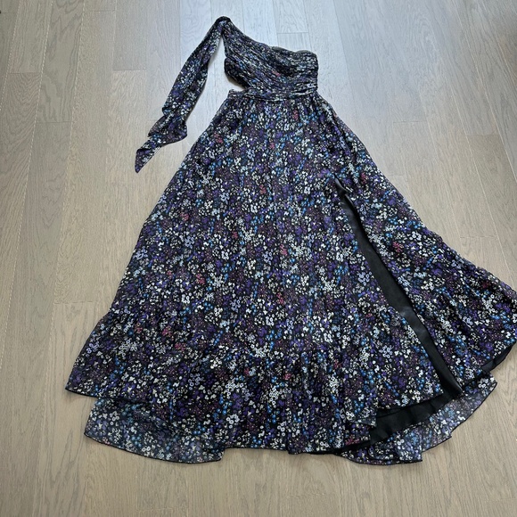 Ieena for Mac Duggal One Shoulder Floral Gown Maxi Dress Purple Chiffon Size 4 - Picture 2 of 13